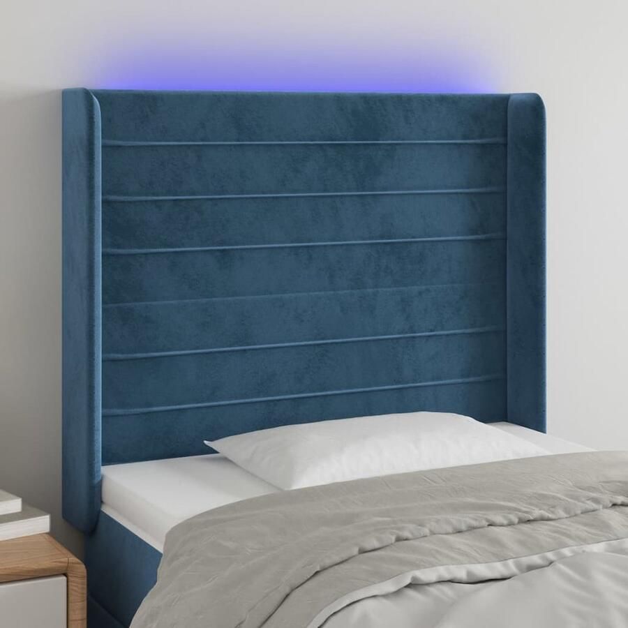 VidaXL Hoofdbord LED Fluweel Donkerblauw Hoofdboard Led Hoofdbord Hoofdkussen Slaap Accessoires Bedroom Decor Blauw Hoofdbord Velvet Hoofdbord - Foto 2