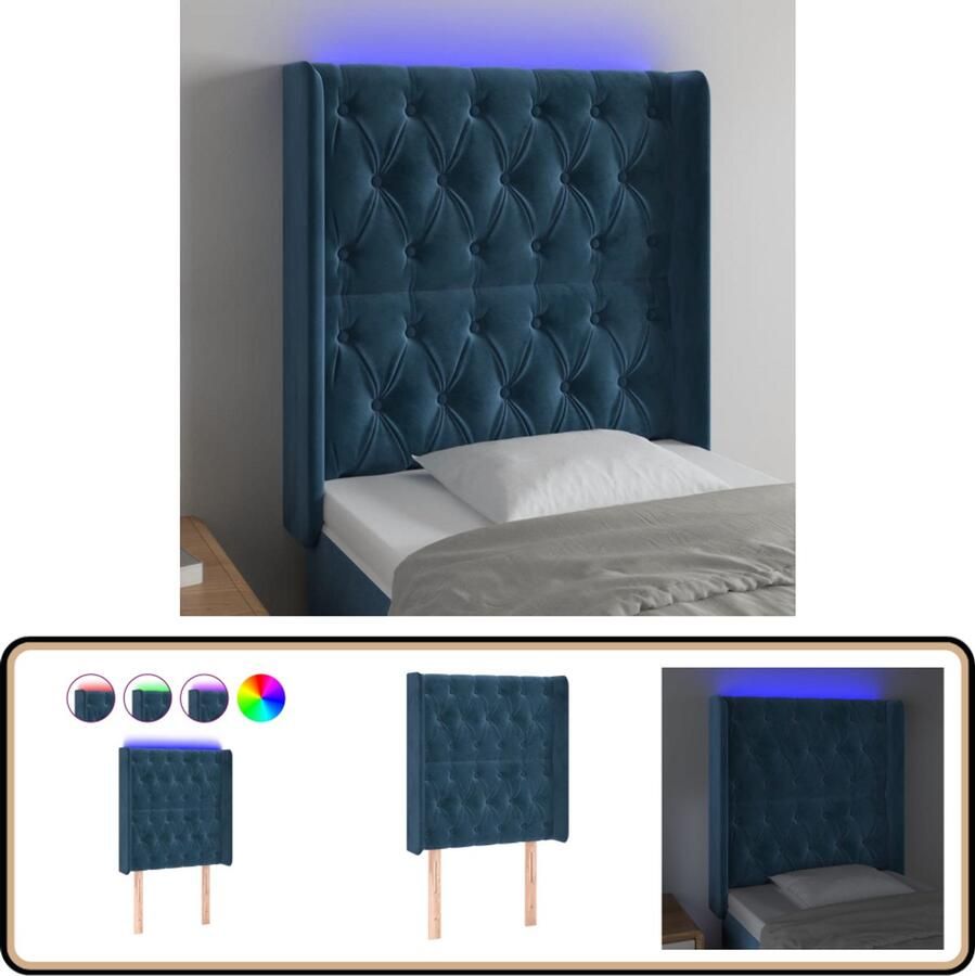 VidaXL Hoofdbord LED Fluweel Donkerblauw Hoofdboard Led Hoofdbord Velvet Hoofdbord Blauw Hoofdbord Slaapkamersdecoratie Hoofdkussen Leeshoek - Foto 2