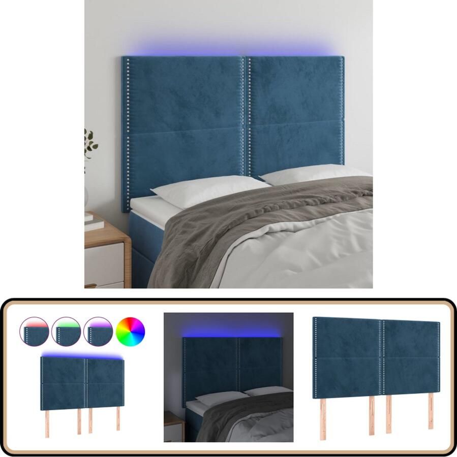 VidaXL Hoofdbord LED Fluweel Donkerblauw Hoofddekbed Led Hoofdbord Velvet Hoofdbord Blauw Hoofdbord Comfortabele Hoofdsteun Dimmable Hoofdbord Slaap Accessoires