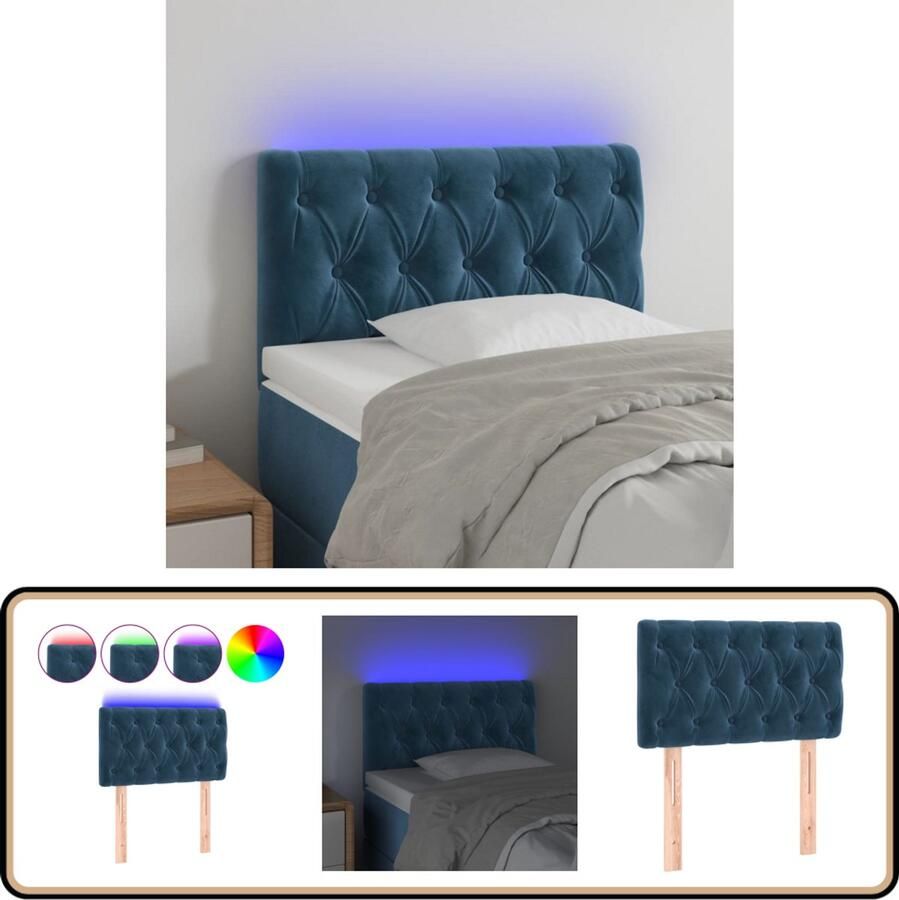 VidaXL Hoofdbord LED Fluweel Donkerblauw Hoofddekens Hoofdborden Led Verlichting Slaap Accessoires Fluweel Meubilair Blauw Meubilair