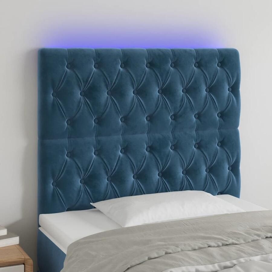 VidaXL Hoofdbord LED Fluweel Donkerblauw Hoofddekens Led Hoofdborden Velvet Hoofdborden Blauw Hoofdbord Met Lamp - Foto 2