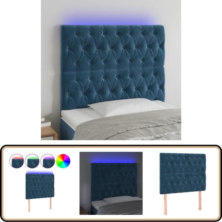 VidaXL Hoofdbord LED Fluweel Donkerblauw Hoofddekens Led Hoofdborden Velvet Hoofdborden Blauw Hoofdbord Met Lamp