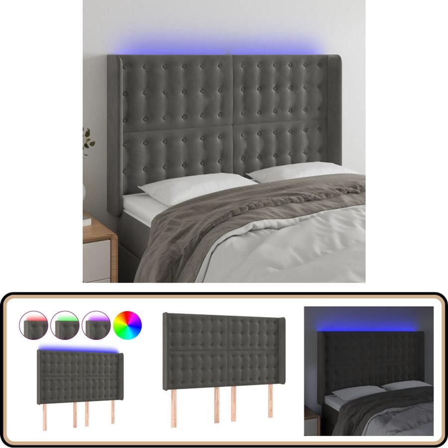 VidaXL Hoofdbord LED Fluweel Donkergrijs 147cm Hoofdboard Led Hoofdbord Velvet Hoofdbord Beddecoratie Slaapkamers