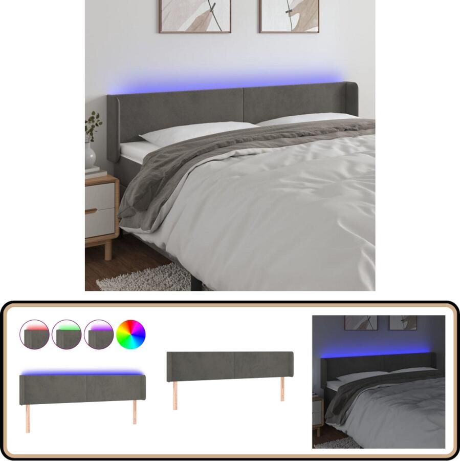 VidaXL Hoofdbord LED Fluweel Donkergrijs 163 cm Hoofdboard Led Headboard Velvet Headboard Bed Frame Decoratie Slaapkamersdecoratie