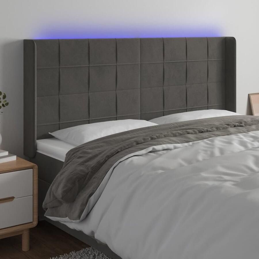 VidaXL Hoofdbord LED Fluweel Donkergrijs 183 cm Hoofdboard Led Headboard Velvet Headboard Grijs Headboard Bed Frame Decoratie Slaapkamervloer - Foto 2