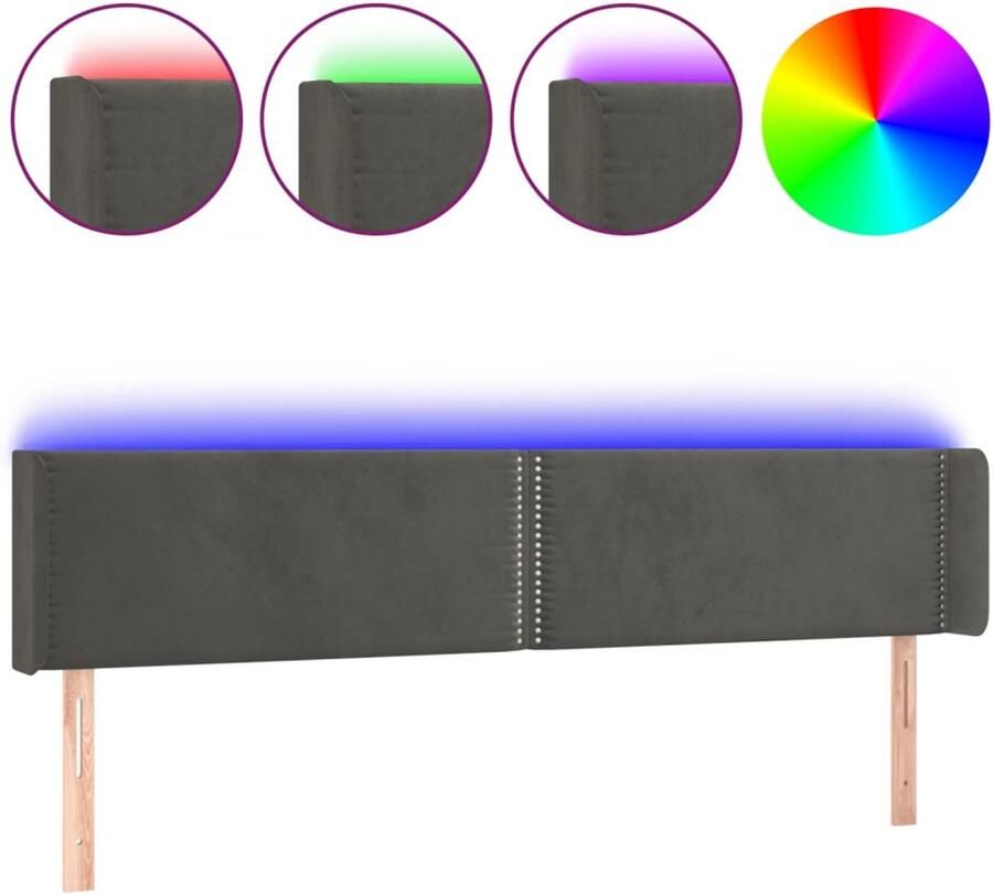 VidaXL Hoofdbord LED Fluweel Donkergrijs 203x16x78 88 cm Hoofdboard Led Hoofdbord Velvet Hoofdbord Grijs Hoofdbord Met Verlichting Ergonomisch Hoofdbord Leeshoek Hoofdbord - Foto 2
