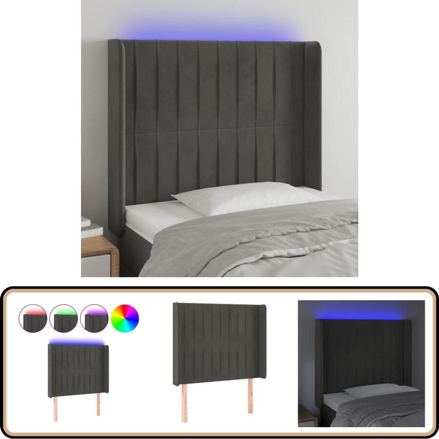 VidaXL Hoofdbord LED Fluweel Donkergrijs 83x16 cm Hoofdboard Led Hoofdbord Velvet Hoofdbord Bedstee Slaapkamervloer Decoratie Kamer