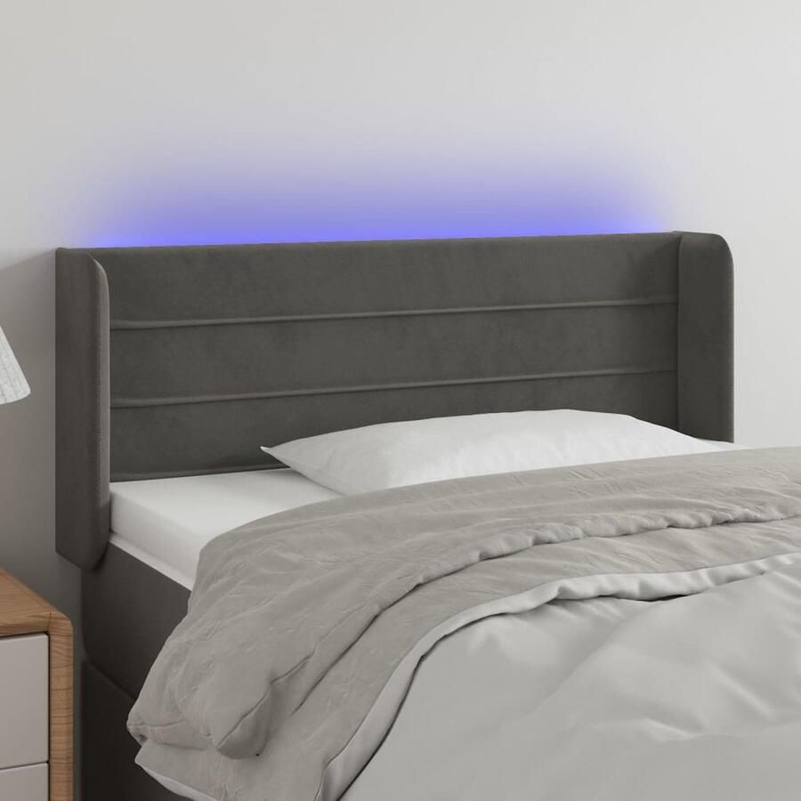 VidaXL Hoofdbord LED Fluweel Donkergrijs 93x16x78 88 cm Hoofdboard Led Headboard Velvet Headboard Grijs Hoofdboard Bedhead Slaapkamervloer - Foto 2