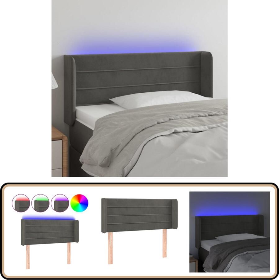 VidaXL Hoofdbord LED Fluweel Donkergrijs 93x16x78 88 cm Hoofdboard Led Headboard Velvet Headboard Grijs Hoofdboard Bedhead Slaapkamervloer