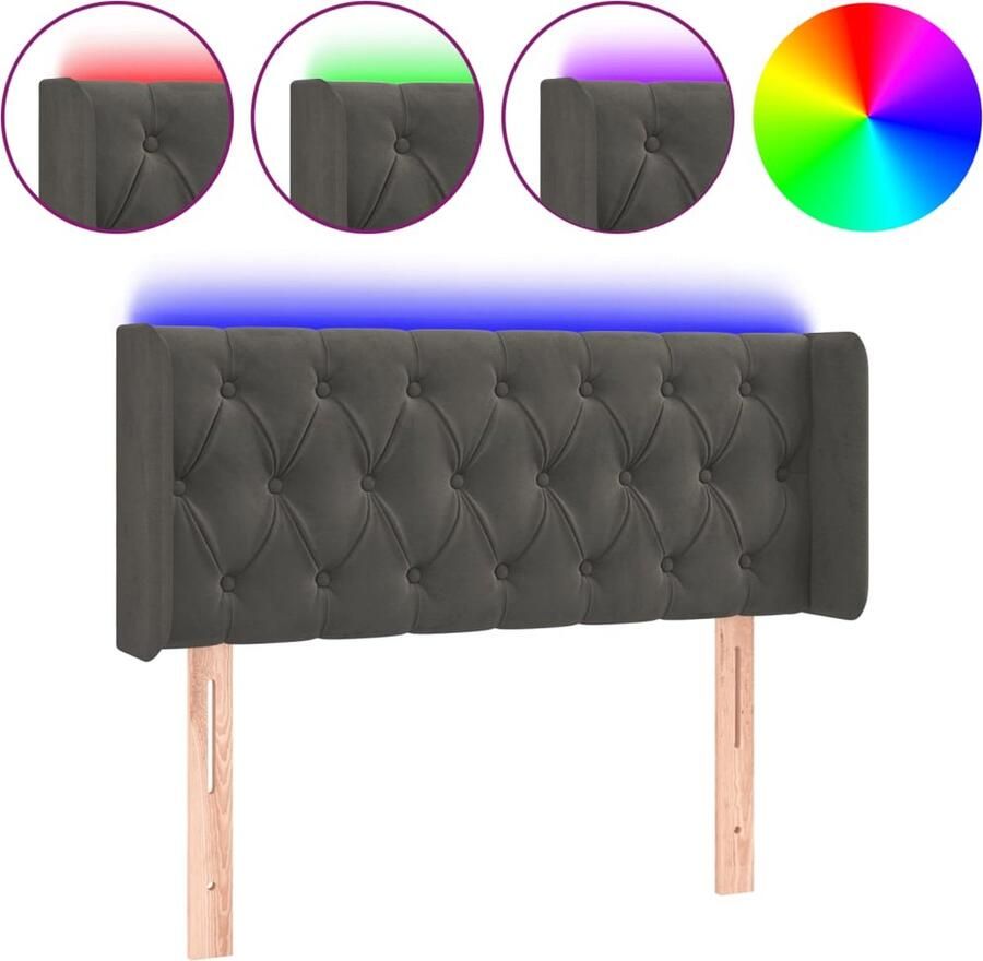 VidaXL Hoofdbord LED Fluweel Donkergrijs 93x16x88cm Hoofd Bord Led Hoofdbord Velvet Hoofdbord Grijs Hoofdbord Beddecoratie Hoofdkussen - Foto 2