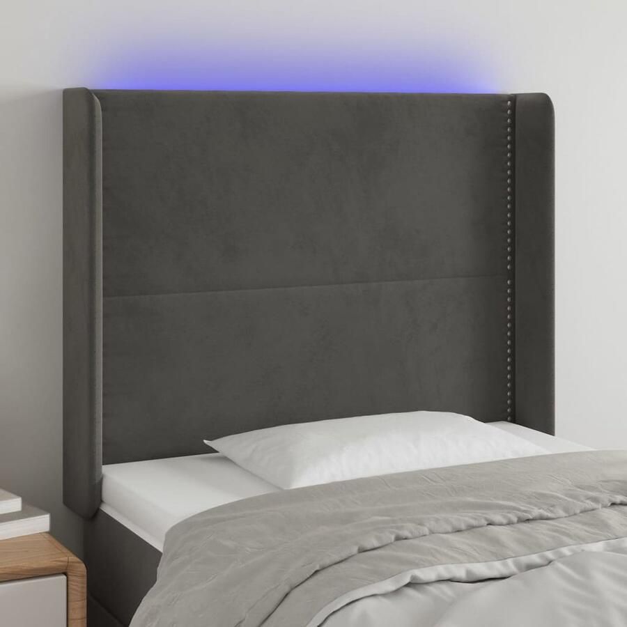 VidaXL Hoofdbord LED Fluweel Donkergrijs Hoofdboard Led Hoofdbord Hoofdkussen Bedroom Decor Slaapkamerstijl Velvet Headboard Grijs Hoofdbord - Foto 2