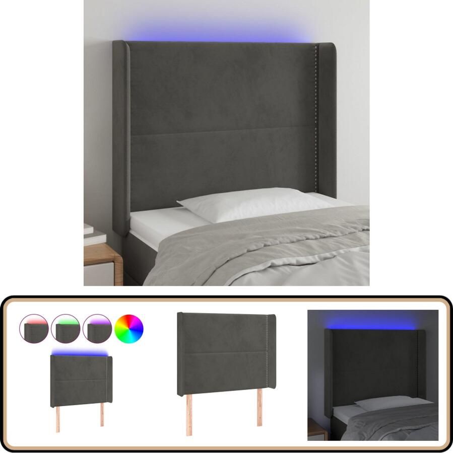 VidaXL Hoofdbord LED Fluweel Donkergrijs Hoofdboard Led Hoofdbord Hoofdkussen Bedroom Decor Slaapkamerstijl Velvet Headboard Grijs Hoofdbord