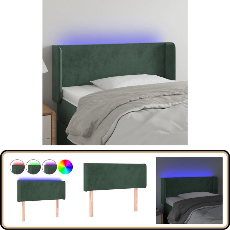 VidaXL Hoofdbord LED Fluweel Donkergroen 103x16x78 cm Hoofdboard Led Hoofdbord Velvet Hoofdbord Donkere Groene Hoofdbord Met Verlichting Elektrisch Hoofdbord Leeshoek Hoofdbord Tv Hoek Hoofdbord