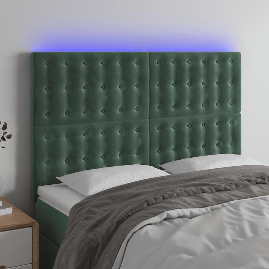 VidaXL Hoofdbord LED Fluweel Donkergroen 144cm Hoofdboard Led Headboard Velvet Headboard Fluweel Hoofddekking Slaap Accessoires Bedroom Decor Donkere Kleuren Groen Interieur - Foto 2