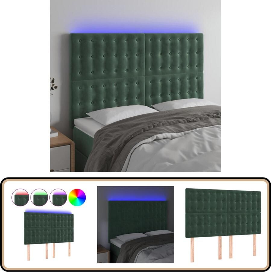 VidaXL Hoofdbord LED Fluweel Donkergroen 144cm Hoofdboard Led Headboard Velvet Headboard Fluweel Hoofddekking Slaap Accessoires Bedroom Decor Donkere Kleuren Groen Interieur