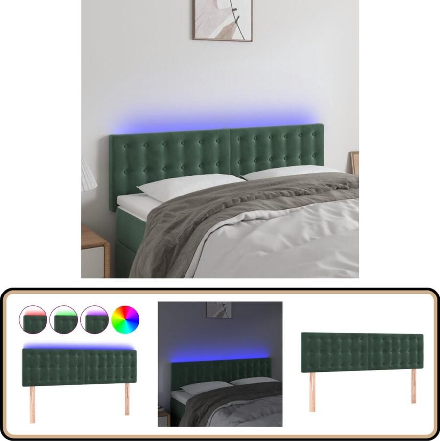 VidaXL Hoofdbord LED Fluweel Donkergroen 144x78 cm Hoofdboard Led Hoofdbord Velvet Hoofdbord Leeshoek Tv Hoek