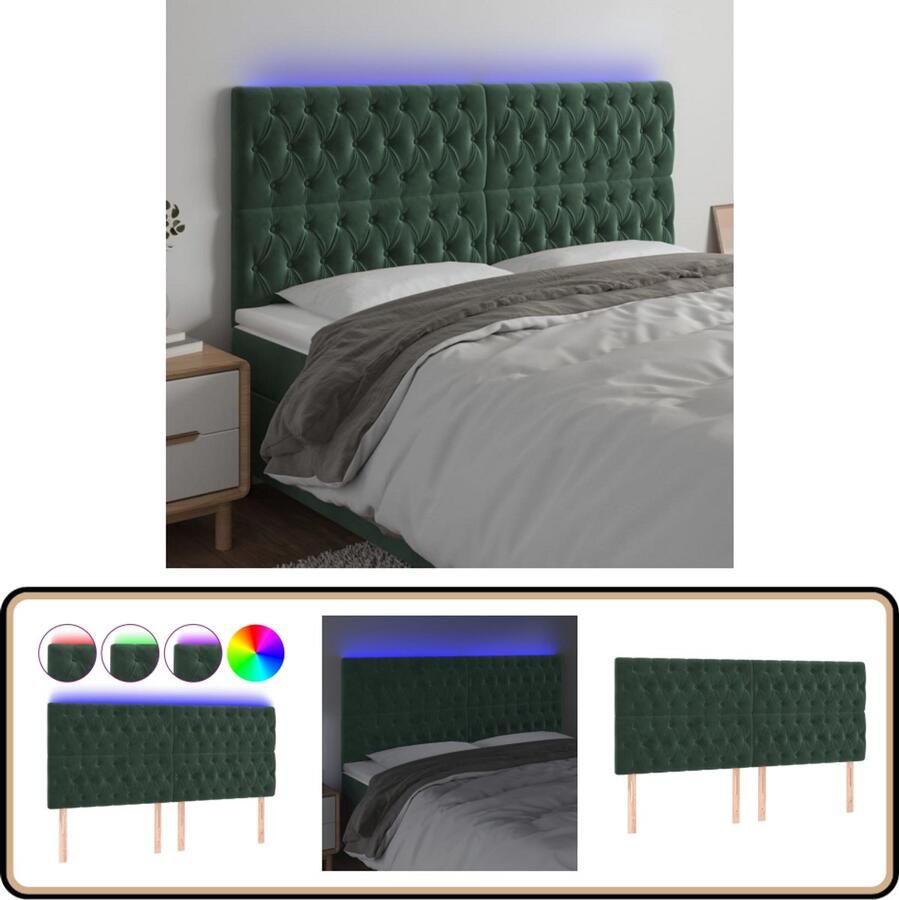 VidaXL Hoofdbord LED Fluweel Donkergroen 180 cm Hoofd Bord Led Hoofdbord Hoofdeinde Velvet Hoofdbord Slaap Accessoires Bedroom Decor Donkere Kleuren Groen Hoofdbord