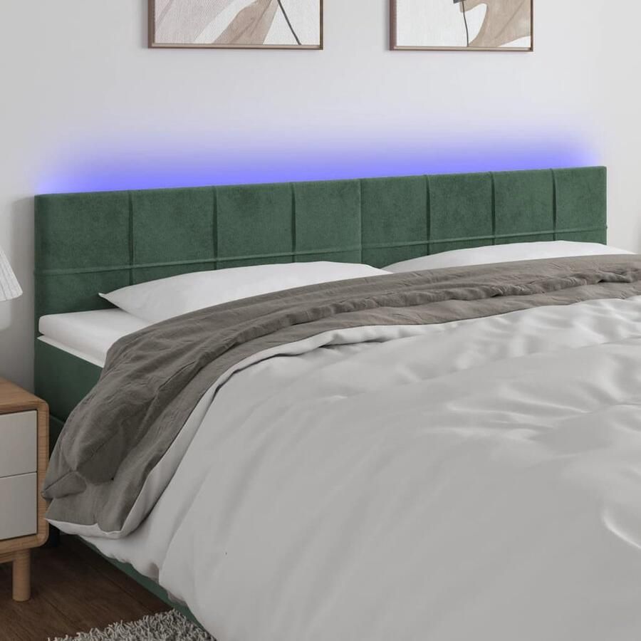 VidaXL Hoofdbord LED Fluweel Donkergroen 180 cm Hoofdboard Led Hoofdbord Hoofdkussen Bedroom Decoratie Velvet Headboard Groene Hoofdbord - Foto 2