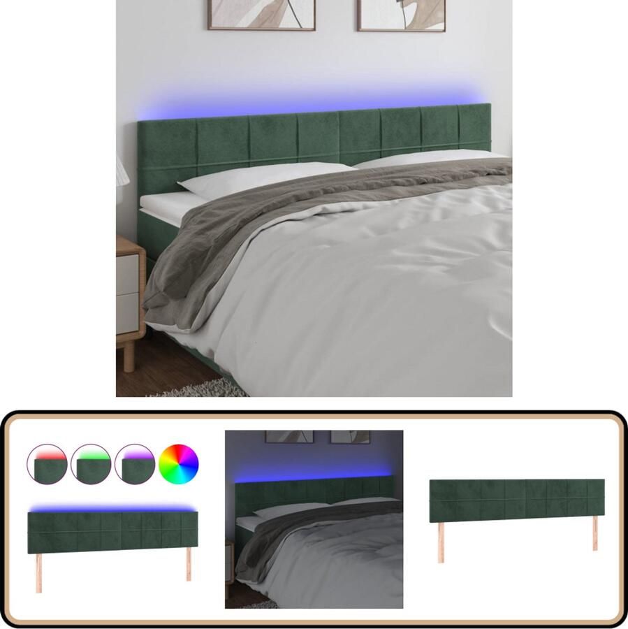 VidaXL Hoofdbord LED Fluweel Donkergroen 180 cm Hoofdboard Led Hoofdbord Hoofdkussen Bedroom Decoratie Velvet Headboard Groene Hoofdbord