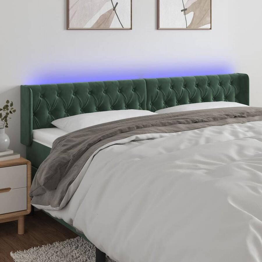 VidaXL Hoofdbord LED Fluweel Donkergroen 183x78 cm Hoofd Bord Led Headboard Fluweel Hoofdboard Donkere Groene Kamer Slaap Accessoires Bedroom Decoratie - Foto 2
