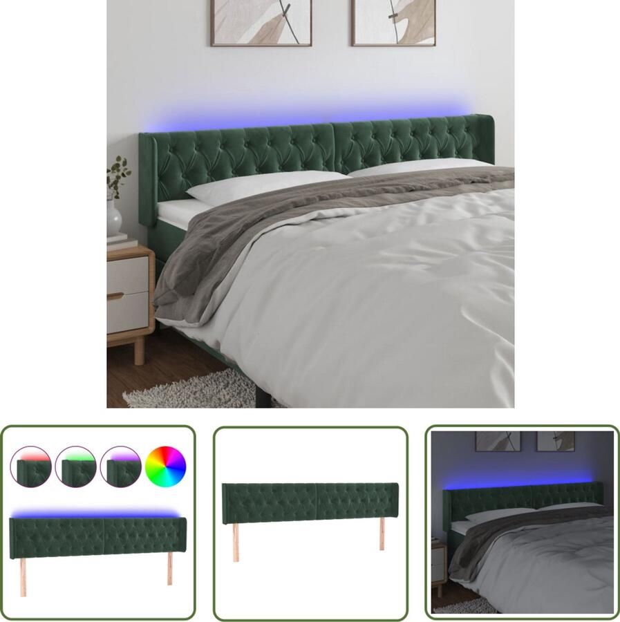 VidaXL Hoofdbord LED Fluweel Donkergroen 183x78 cm Hoofd Bord Led Headboard Fluweel Hoofdboard Donkere Groene Kamer Slaap Accessoires Bedroom Decoratie