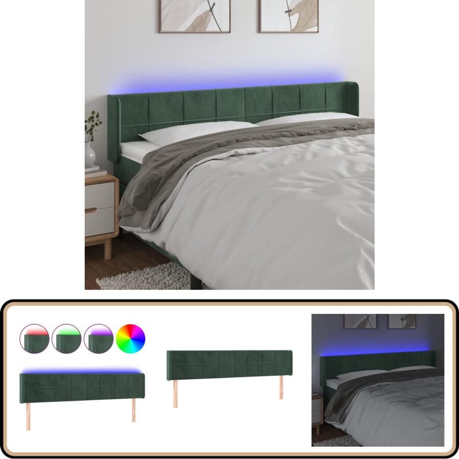 VidaXL Hoofdbord LED Fluweel Donkergroen Hoofddekbed Led Verlichting Velvet Donker Groen Tweepersoonsbed