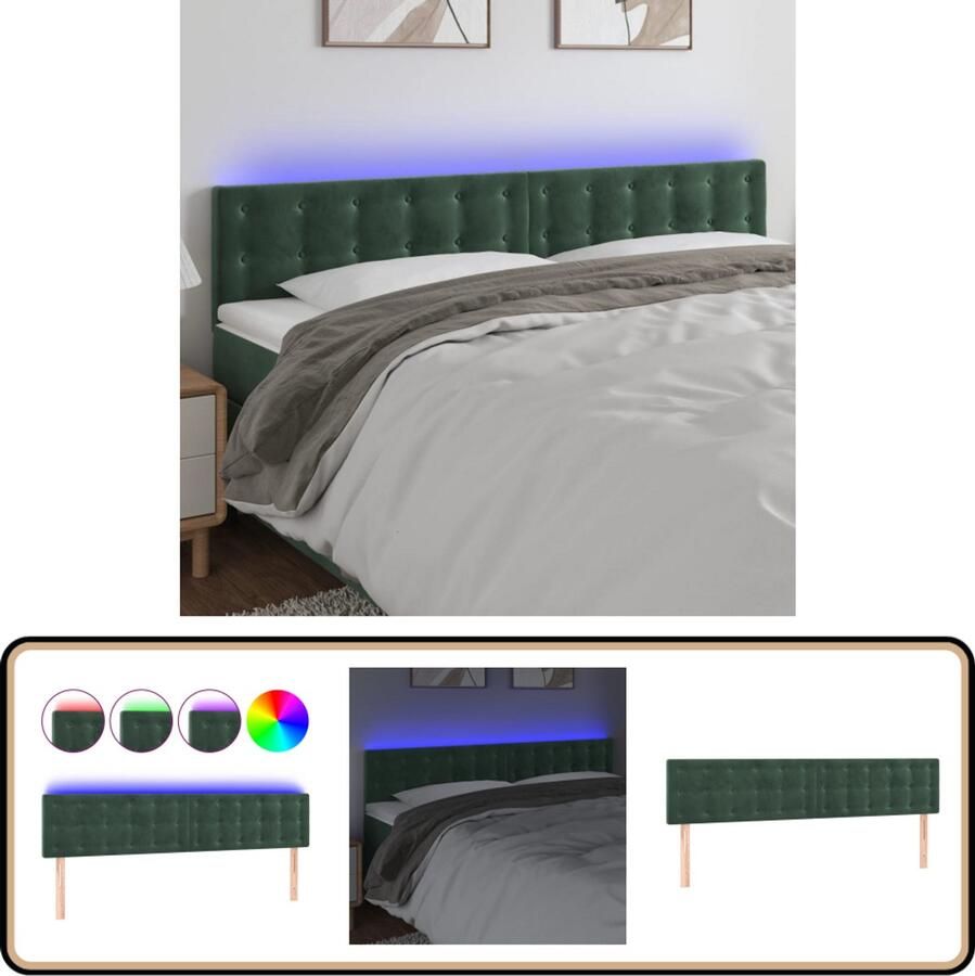 VidaXL Hoofdbord LED Fluweel Donkergroen Hoofddekbed Led Verlichting Velvet Donkere Kleuren Slaapkamersdecoratie Luxe Headboard