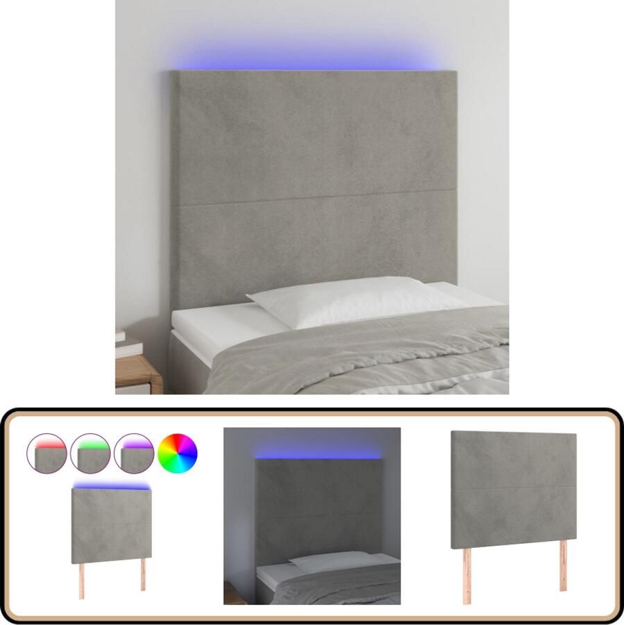 VidaXL Hoofdbord LED Fluweel Lichtgrijs 100x118 cm Hoofddekens Led Hoofdbord Velvet Hoofdbord Grijs Hoofdbord Met Verlichting