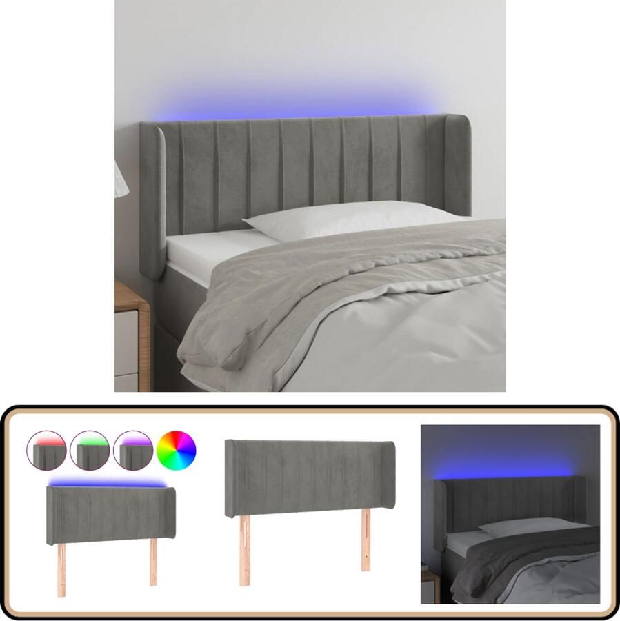VidaXL Hoofdbord LED Fluweel Lichtgrijs 103x16x78 88 cm Hoofdboard Led Headboard Velvet Headboard Grijs Hoofdbord Adjustable Headboard