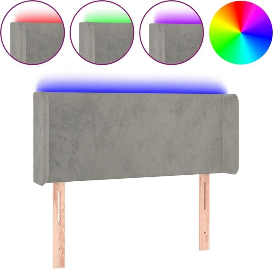 VidaXL Hoofdbord LED 103x16x78 88 cm fluweel lichtgrijs - Foto 2