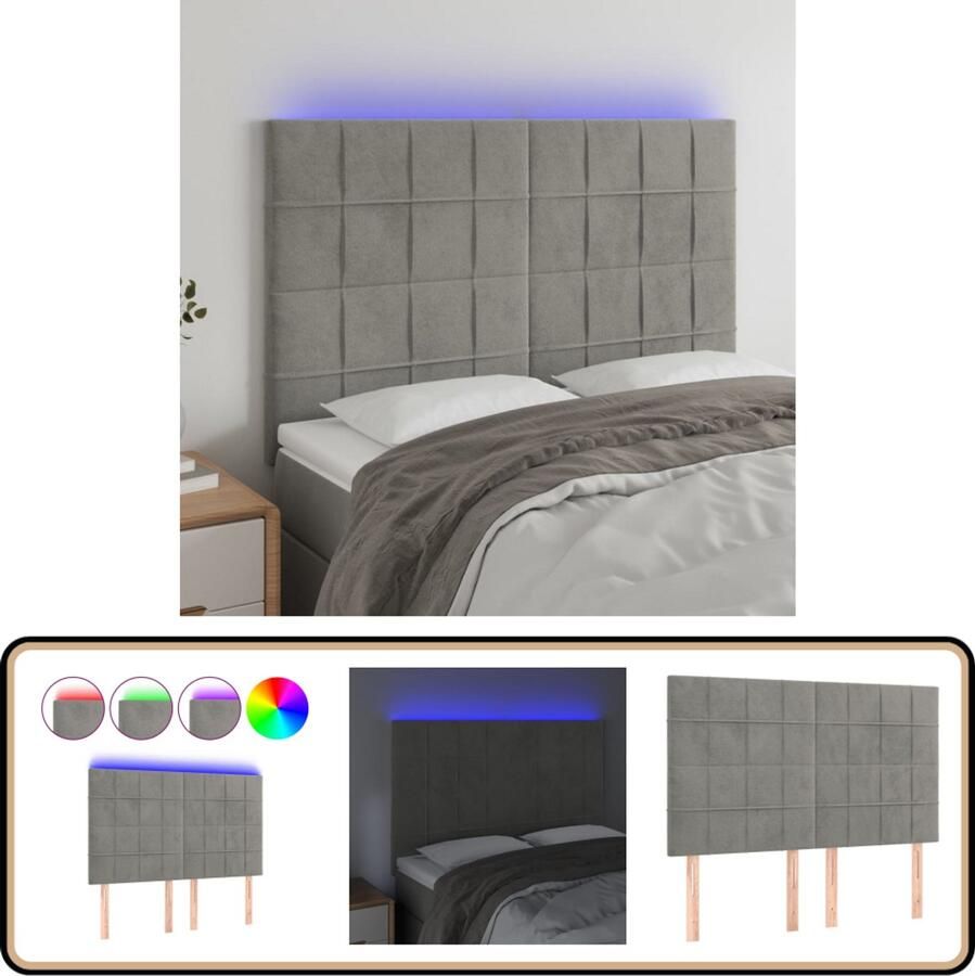VidaXL Hoofdbord LED Fluweel Lichtgrijs 144x118 cm Hoofdboard Led Hoofdbord Velvet Hoofdbord Grijs Hoofdbord Met Verlichting Hoofdbord Elektrisch Verstelbaar Leeshoek Hoofdbord