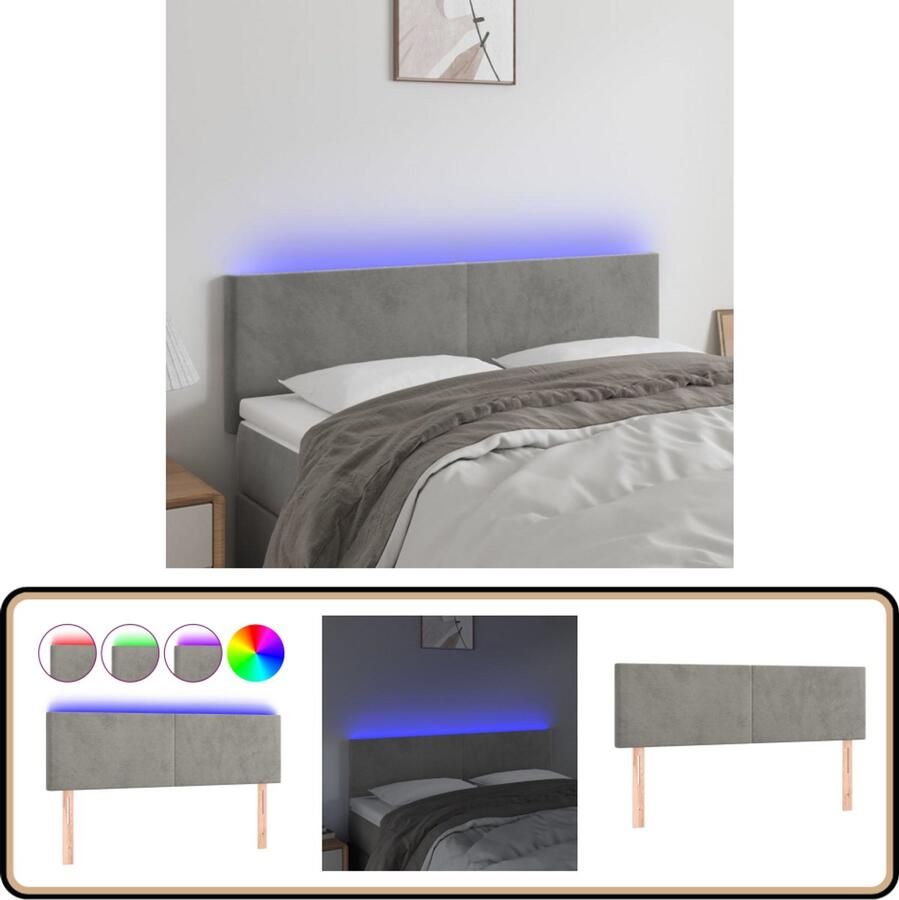 VidaXL Hoofdbord LED Fluweel Lichtgrijs 144x78 cm Hoofddekens Led Lamp Bedding Accessoires Hoofdborden Velvet Meubilair Slaapkamers Decoratie