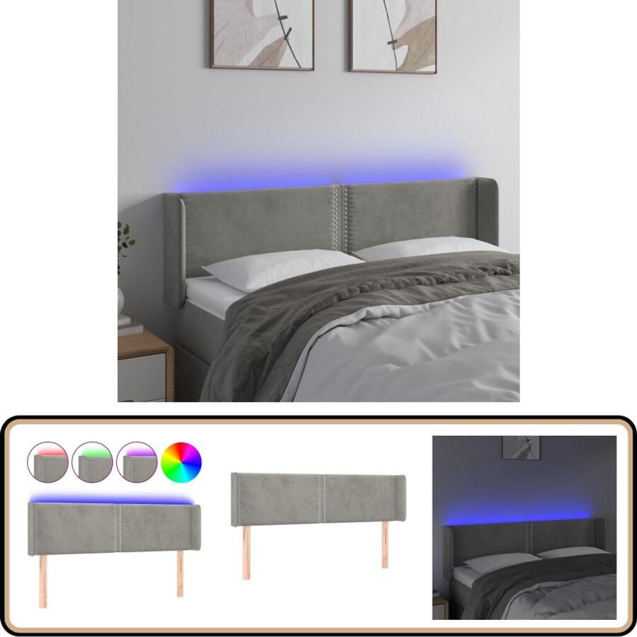 VidaXL Hoofdbord LED Fluweel Lichtgrijs 147 cm Hoofdboard Led Hoofdbord Velvet Hoofdbord Bedhead Adjustable Headboard Leeshoek Tv Hoek Slaapkamervloer