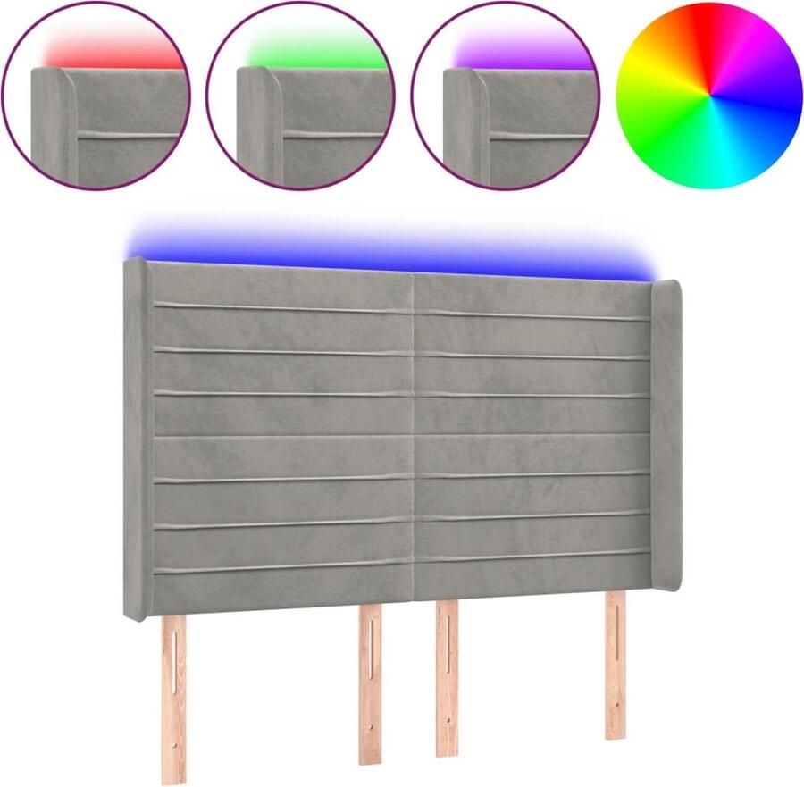 VidaXL Hoofdbord LED Fluweel Lichtgrijs 147x118 cm Hoofd Bord Led Hoofdbord Hoofdkussen Bedroom Decoratie Slaapkamerstijl Velvet Headboard Grijs Hoofdbord - Foto 2
