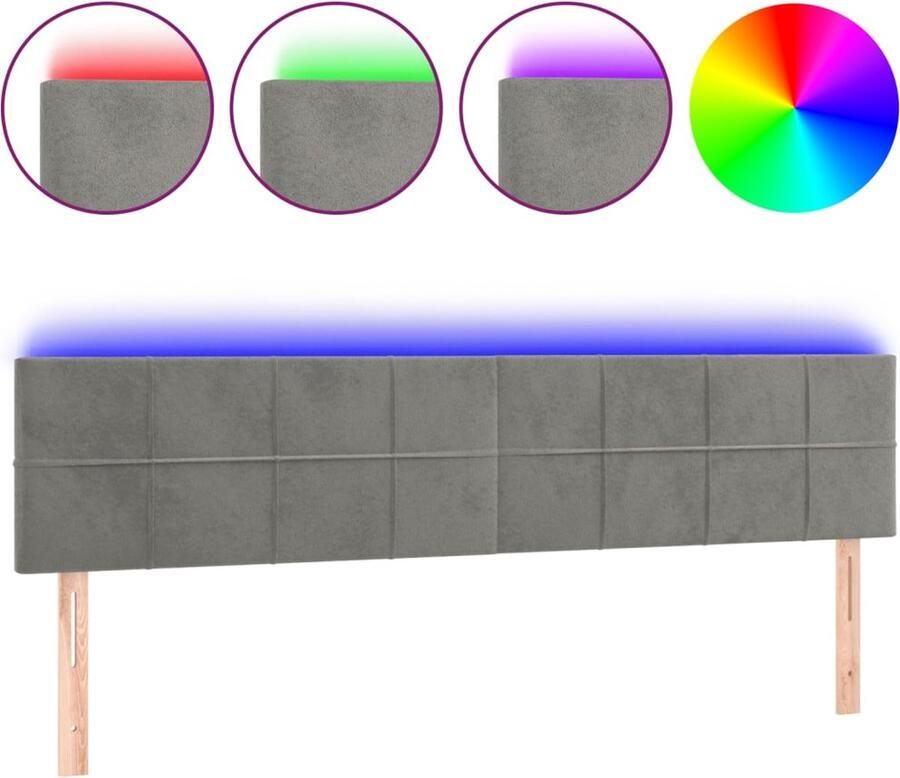 VidaXL Hoofdbord LED Fluweel Lichtgrijs 160x88 cm Hoofddekbed Led Hoofdbord Velvet Hoofdbord Verstelbaar Hoofdbord Grijs Hoofdbord Online Kopen - Foto 2