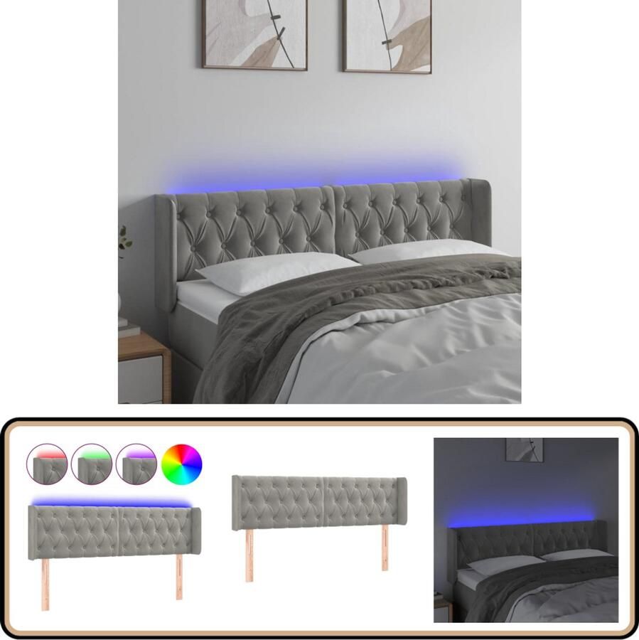 VidaXL Hoofdbord LED Fluweel Lichtgrijs 163x16x88 cm Hoofd Bord Led Hoofdbord Met Led Hoofdbord Grijs Velvet Hoofdbord Led Lampen Slaap Accessoires Bedroom Furniture