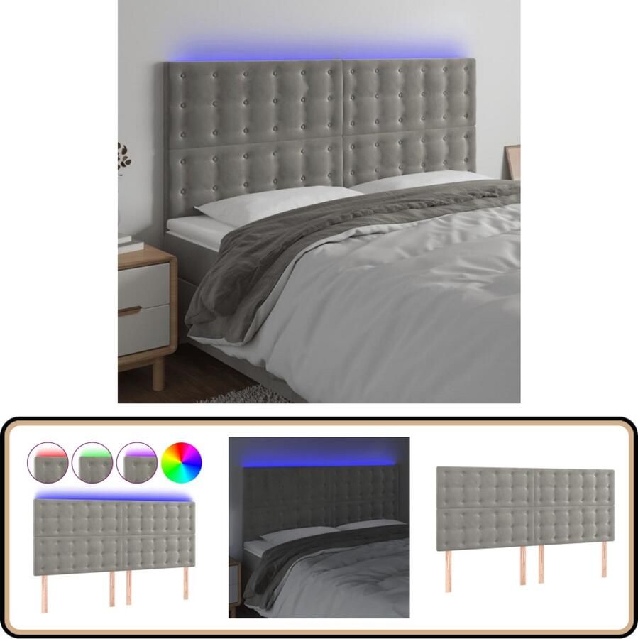 VidaXL Hoofdbord LED Fluweel Lichtgrijs 180 cm Hoofdboard Led Verlichting Hoofdbord Grijs Velvet Hoofdbord Slaapcomfort Leeshoek