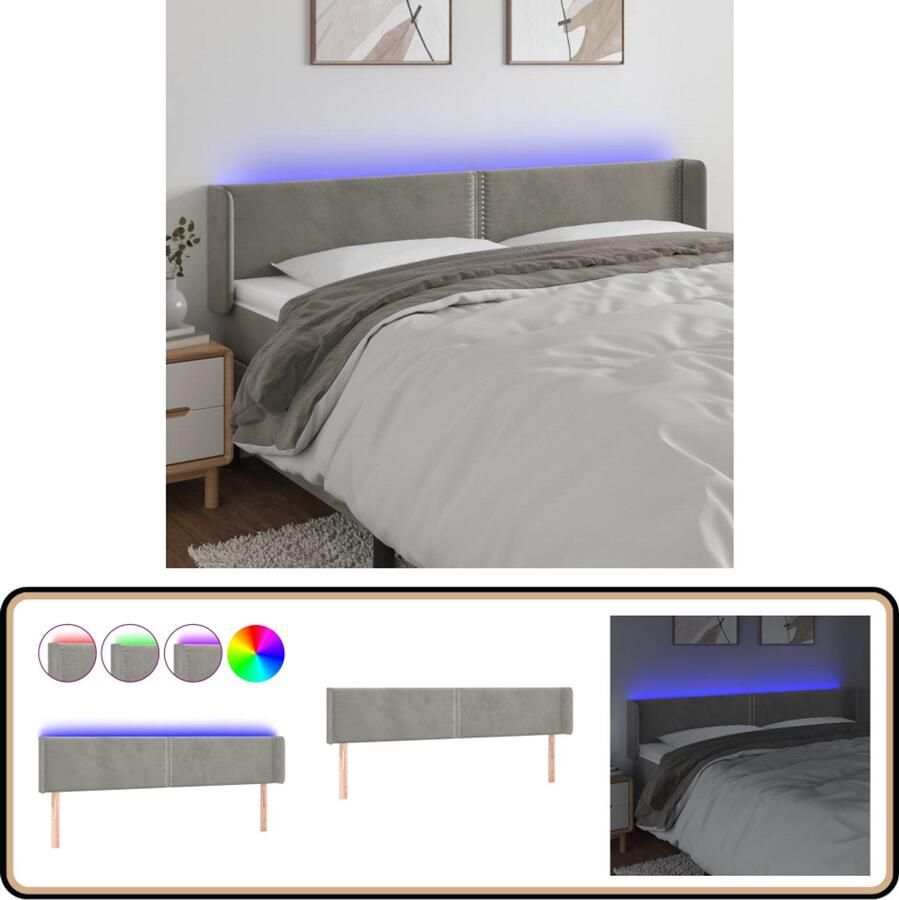 VidaXL Hoofdbord LED Fluweel Lichtgrijs 183x16x78 88 cm Hoofdboard Led Headboard Hoofdbord Grijs Fluweel Hoofdbord Adjustable Headboard