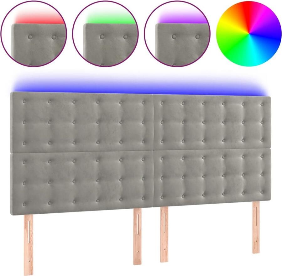 VidaXL Hoofdbord LED Fluweel Lichtgrijs 200x128 cm Hoofdboard Led Lamp Hoofdbord Grijs Velvet Hoofdbord Bedstede Slaapkamersdecoratie Ergonomisch Hoofdbord - Foto 2