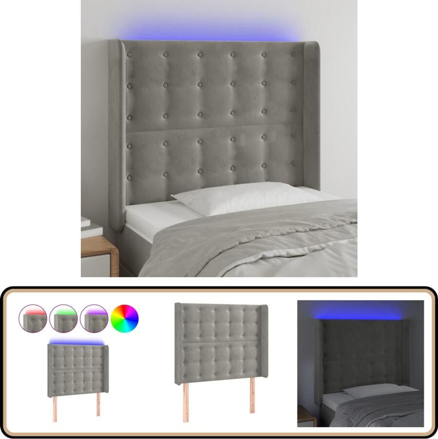 VidaXL Hoofdbord LED Fluweel Lichtgrijs 83x16x128 cm Hoofdboard Led Hoofdbord Velvet Hoofdbord Comfortabele Hoofdbord Grijs