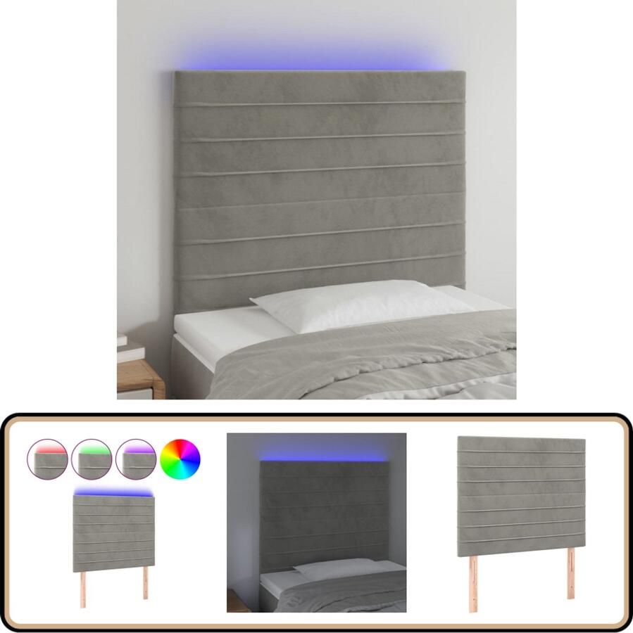 VidaXL Hoofdbord LED Fluweel Lichtgrijs 90x5x118 cm Hoofddekbed Led Hoofdbord Velvet Hoofdbord Comfortabele Hoofdsteun Dimmable Hoofdbord
