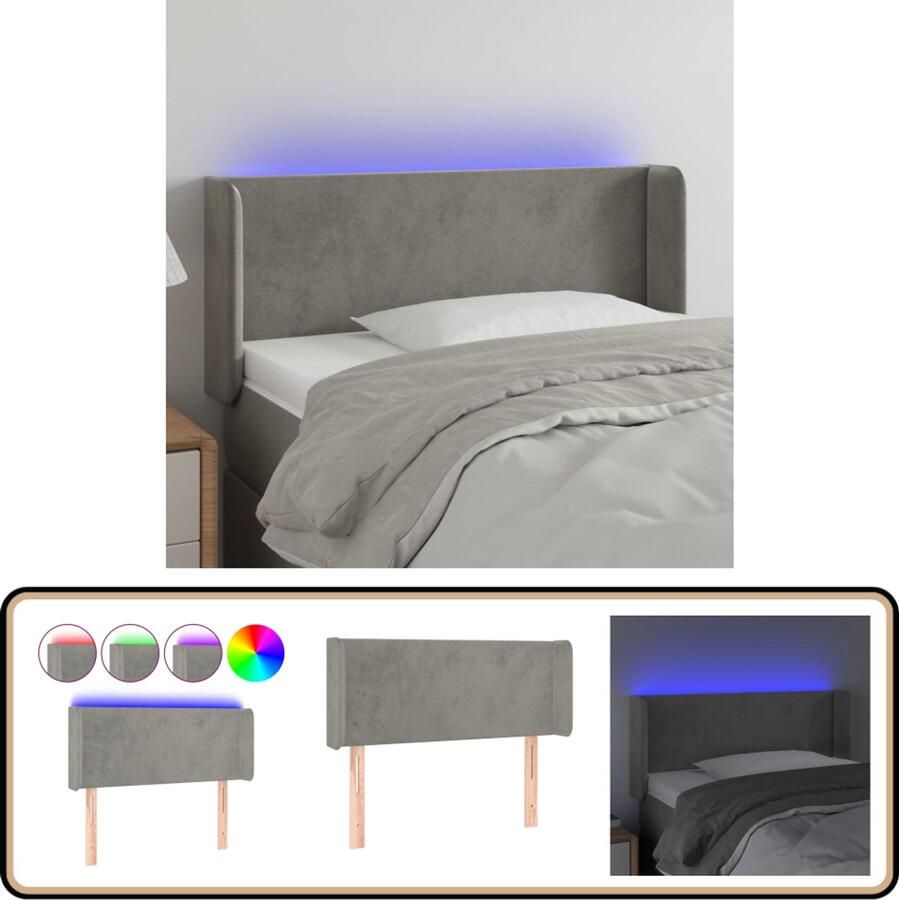 VidaXL Hoofdbord LED Fluweel Lichtgrijs 93x16x78 88 cm Hoofdboard Led Hoofdbord Velvet Hoofdbord Comfortabele Hoofdbord Grijs Hoofdbord Verhogen Leeshoek Maken