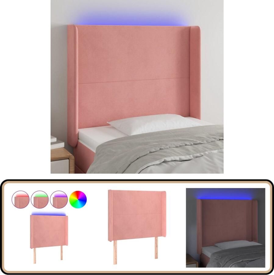 VidaXL Hoofdbord LED Fluweel Roze 103x16x118 cm Hoofd Bord Led Bedhoofdbord Headboard Hoofdboard Roze Velvet Headboard Luxe Headboard Verlichte Headboard