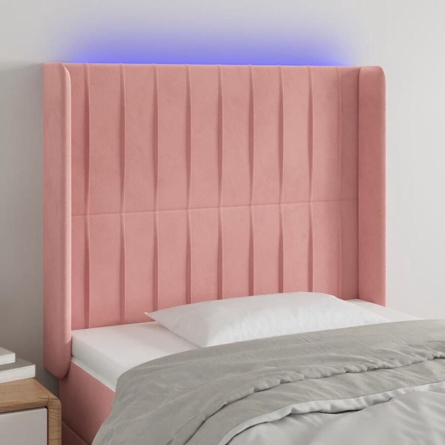 VidaXL Hoofdbord LED Fluweel Roze 103x16x118 128 cm Hoofd Bord Led Headboard Fluweel Hoofdboard Roze Hoofdbord Met Led Verlichting Slaap Accessoires - Foto 2