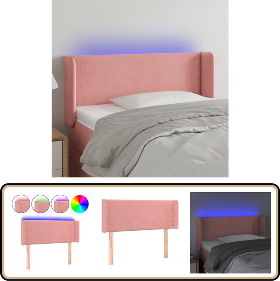 VidaXL Hoofdbord LED Fluweel Roze 103x16x78 cm Hoofd Bord Led Verlichting Hoofdbord Roze Fluweel Hoofdbord Sierlijke Lamp Nachtkastje