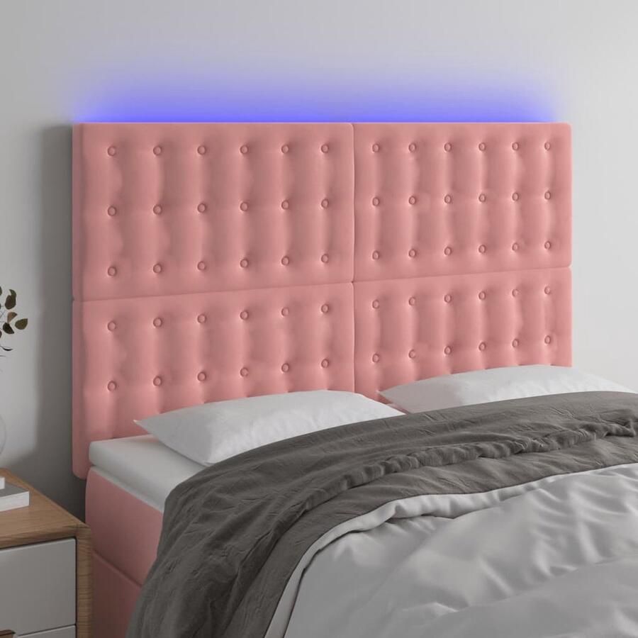 VidaXL Hoofdbord LED Fluweel Roze 144x118 128 cm Hoofddekbed Led Hoofdbord Rooskleurig Hoofdbord Velvet Hoofdbord Hoofdsteunen Slaap Accessoires Kamer Decoratie - Foto 2