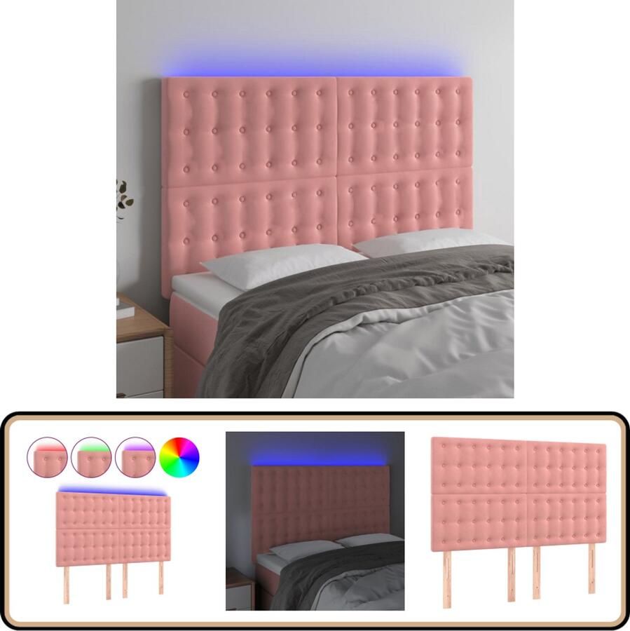 VidaXL Hoofdbord LED Fluweel Roze 144x118 128 cm Hoofddekbed Led Hoofdbord Rooskleurig Hoofdbord Velvet Hoofdbord Hoofdsteunen Slaap Accessoires Kamer Decoratie