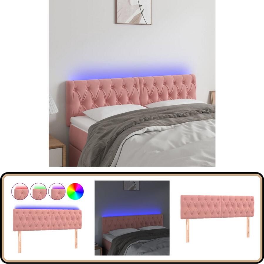 VidaXL Hoofdbord LED Fluweel Roze 144x78 cm Hoofd Bord Led Headboard Fluweel Hoofdboard Roze Hoofdbord Met Verlichting