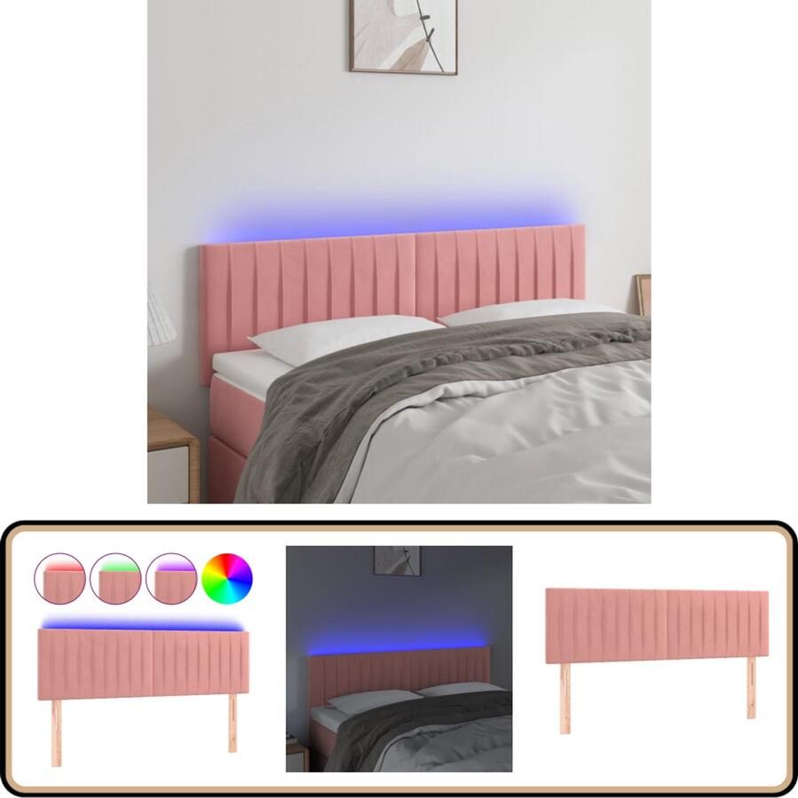 VidaXL Hoofdbord LED Fluweel Roze 144x78 cm Hoofddekens Led Hoofdborden Velvet Hoofdborden Roze Hoofdborden Leeshoek Tv Hoek Slaap Accessoires