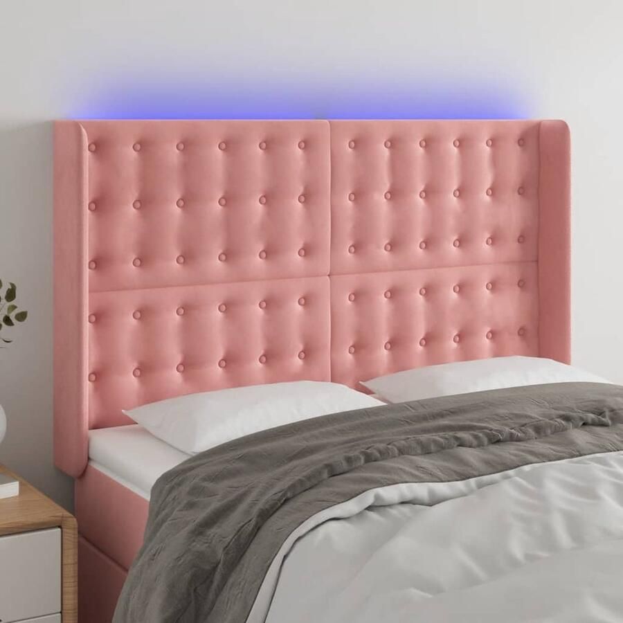 VidaXL Hoofdbord LED Fluweel Roze 147x16x118 cm Hoofdboard Led Hoofdbord Roze Hoofdbord Velvet Hoofdbord Met Verlichting Hoofdbord Adjustable Height - Foto 2